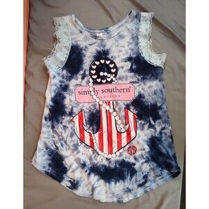 Women's Simply Southern Tie Dye Born Free Anchor Tank Top Medium Blue